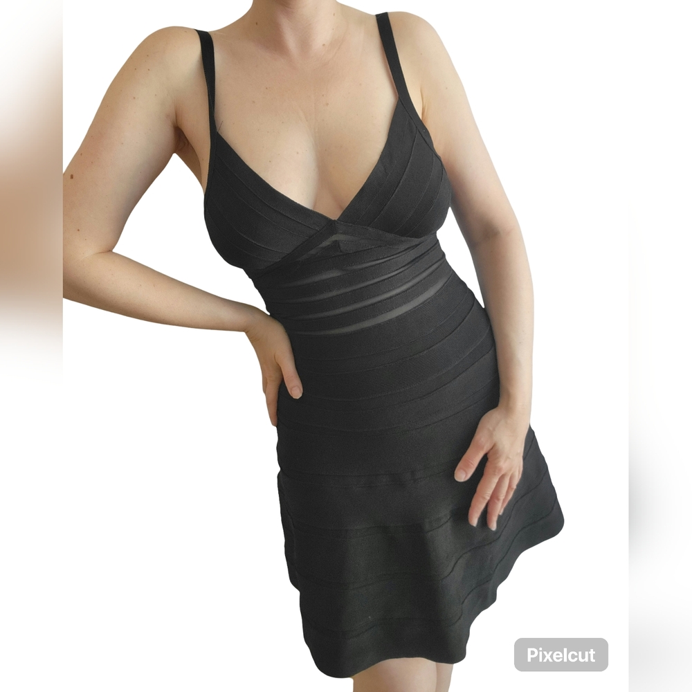 Bandage Bodycon Black Dress – Deep V Neck | Size S |